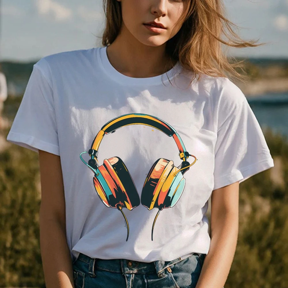 Headphones Music DJ Artwork Music Lover Beatmaker Techno T-Shirt Casual Breathable Commuting Outfit Short Sleeves Summer Hot