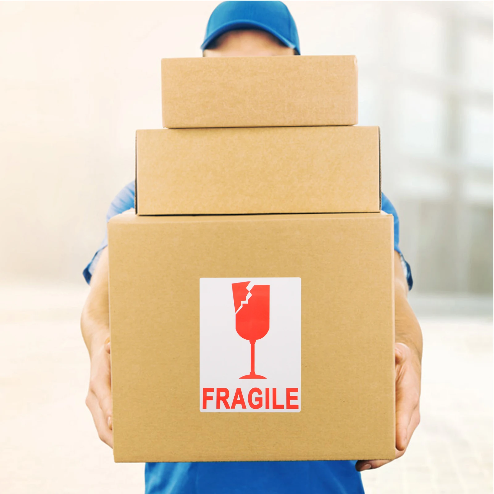 1 Roll Red Warning Stickers Fragile Packaging Handle With Care Adhesive Labels Shipping Moving Glass Box Copperplate