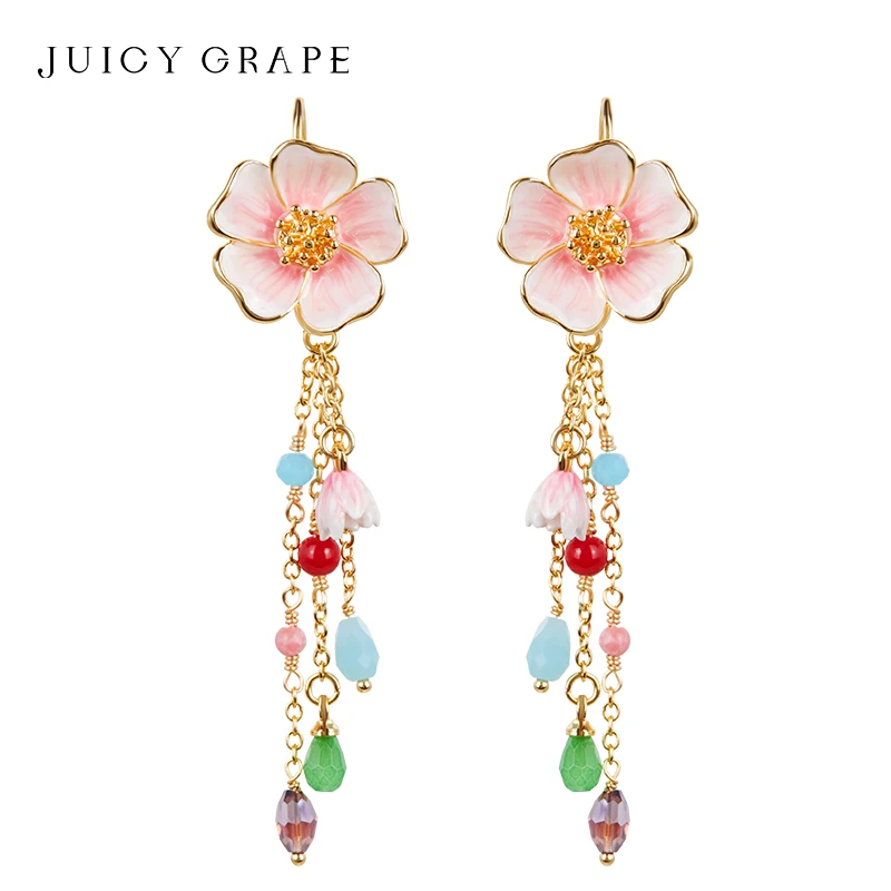 Juicy Grape Cherry Flower Tassels Earrings For Women Sweet Light Long Tassel Drop Earring Girls Party Wedding Jewelry