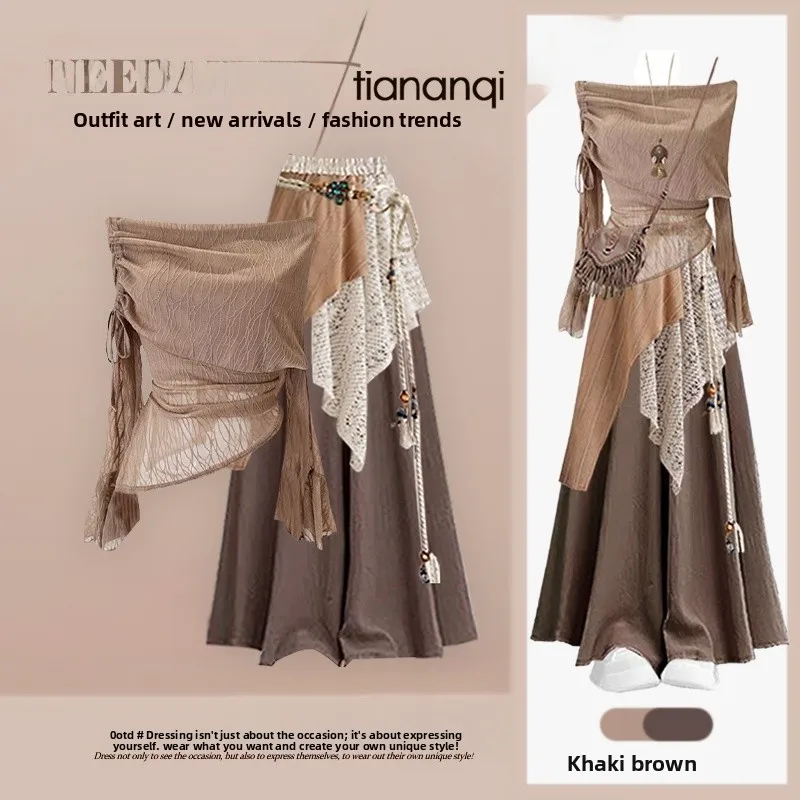 Ele الخريف المحملة قطعة مجموعة المرأة Faion oulder Bared تنورة عادية السراويل الستار تصميم الحسية سيدة Sle