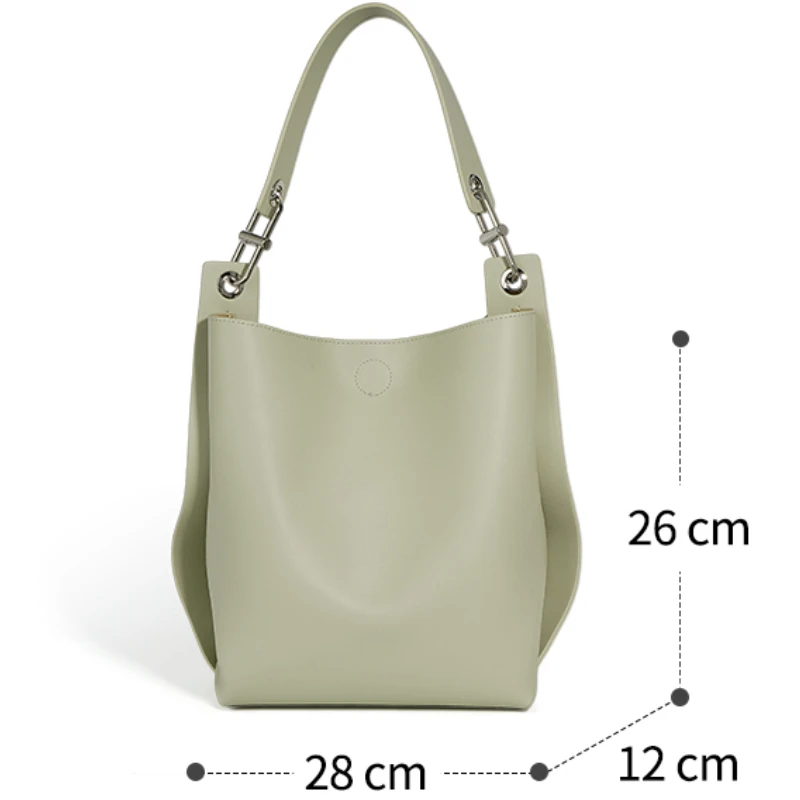 2023 New Women\'s Handbags Cowhide Tote Bag Luxury One Shoulder Crossbody Bag Large Capacity Fashion Lady Solid Color Bucket Bag