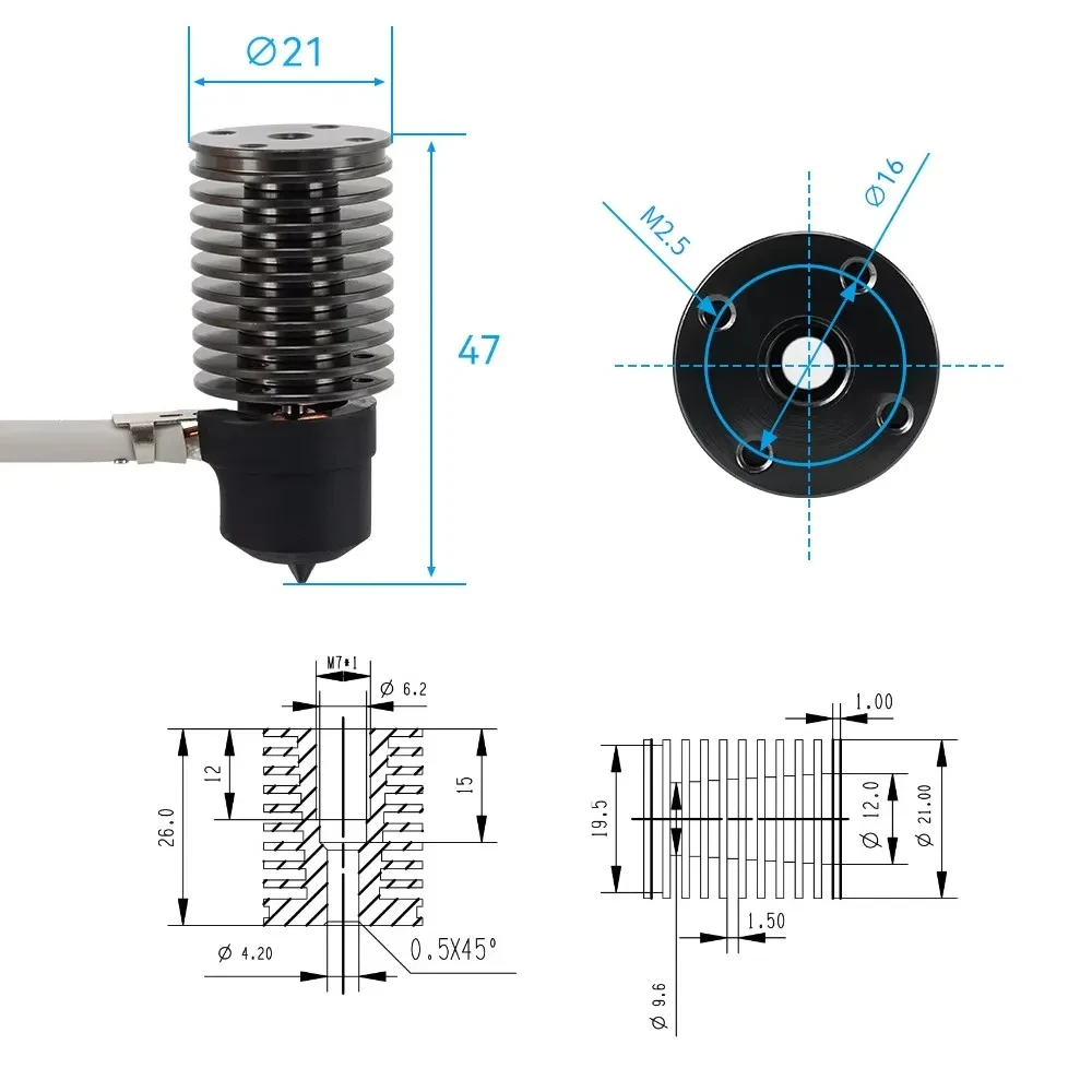 24V 50W 60W V6 Hotend For Voron 0.1/0.2/2.4 3D Printer Bimetal Throat Ceramic Heating Core Print Head For Prusa Ender3 CR10 MK3S
