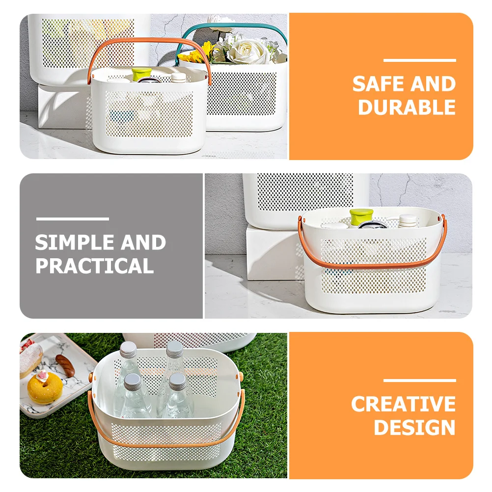 

Portable Shower Basket Plastic Storage Basket with Handles Kitchen Bathroom Pantry Organizer Practical