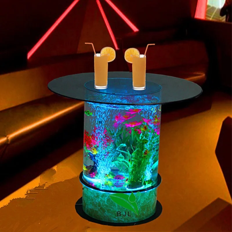 Mesa de cóctel personalizada, muebles modernos, led, acrílico, acuario, bar de peces, club nocturno