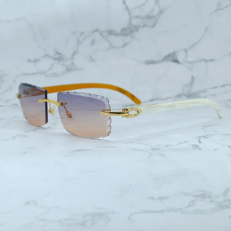 화이트 버팔로 경적 태양 안경 작은 다이아몬드 컷 선글라스 진짜 버팔로 경적 세련된 빈티지 카터 럭셔리 안경 골드 프레임