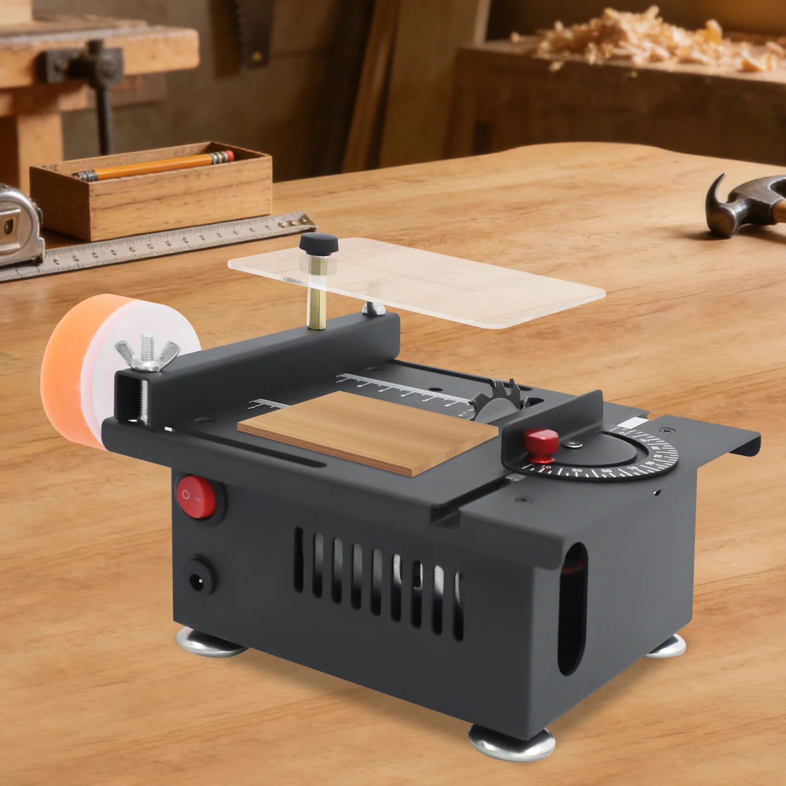 Black Mini Table Saw, Mini Multi-Functional Table Saw, 110V Electric Table Saw,Compact Mini Table Saw – Height-Adjustable Model