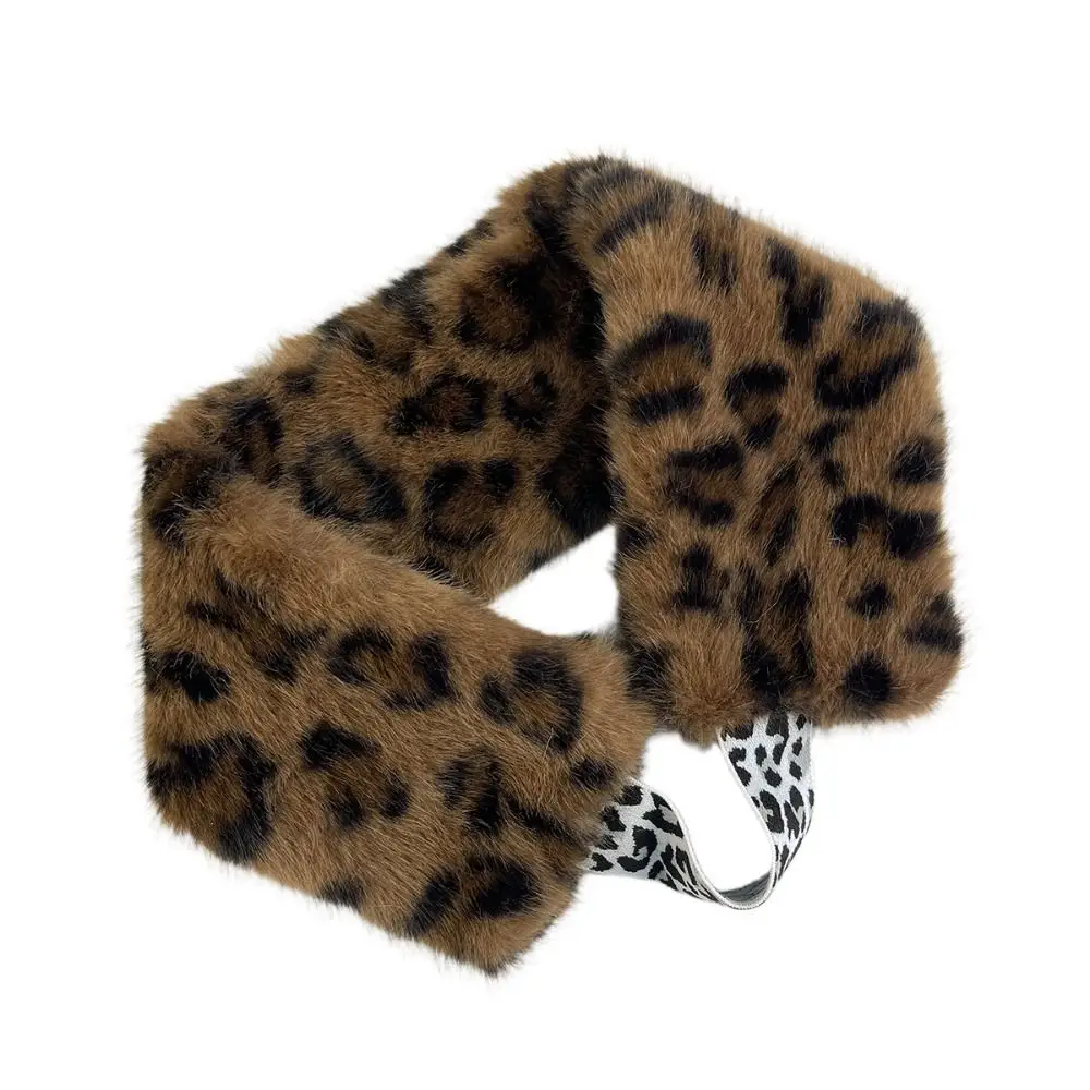 New Faux Fur Faux Fur Headband Leopard Print Soft Winter Ear Warmer Elastic Back Y2K Leopard Headband