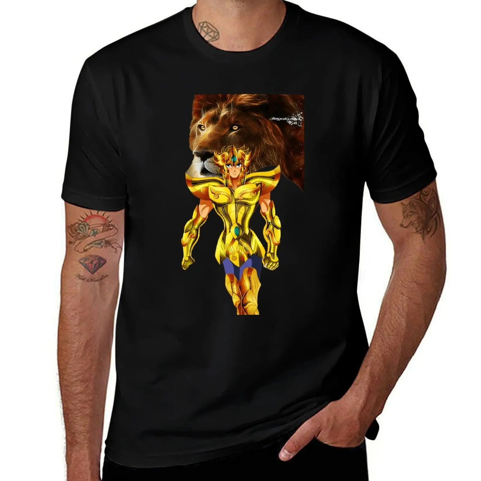 

Patterned Men Weekend 100% Cotton T-Shirt Activewear Custom Print Classic Saint Seiya Gold Saint Knights of Zodiac Leo Aiolia