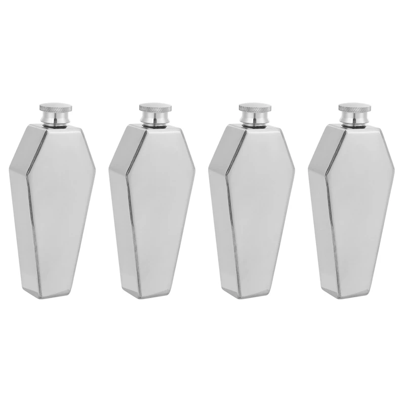 4X Mini Hip Flask 100ML Personalized Coffin Shape Stainless Steel Portable Flagon Wine Pot Bar Supplies Men's Gift