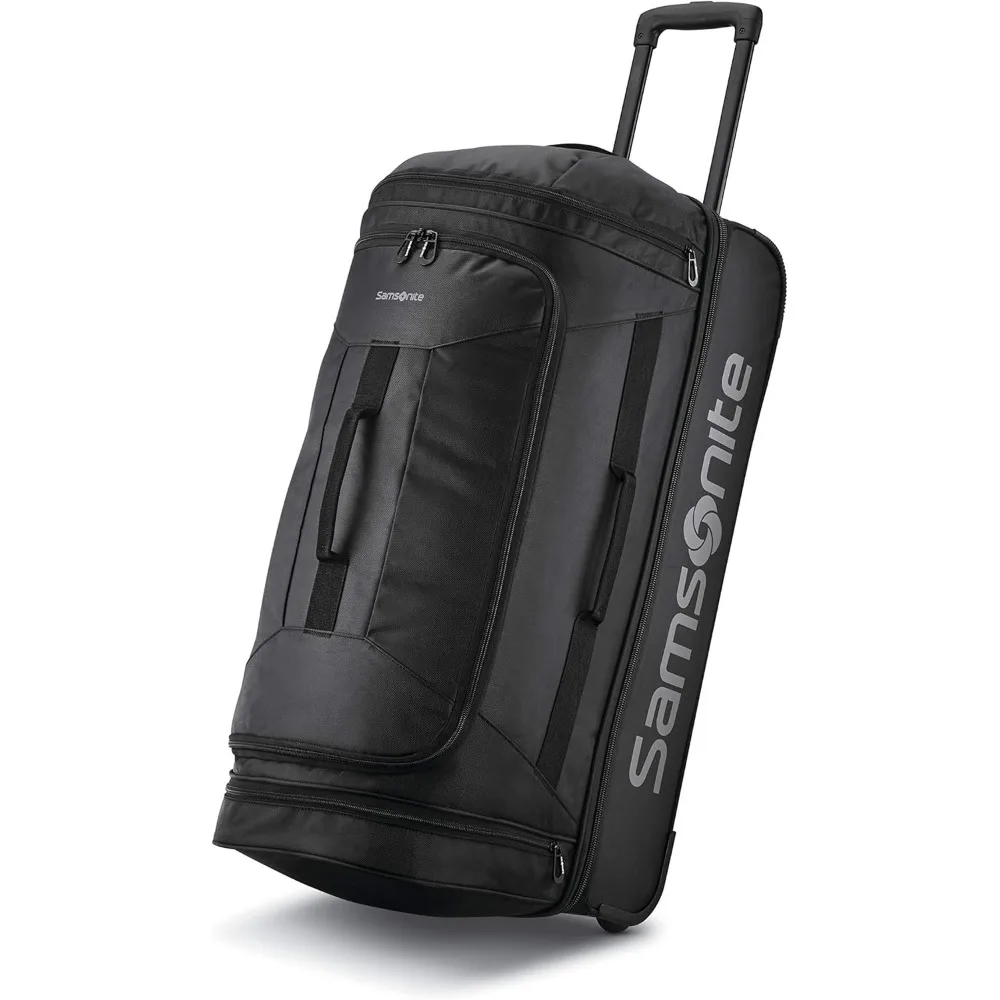 

Two wheeled luggage bag -28 inch durable rolling luggage with inline skating wheels, button handles, and spacious interior