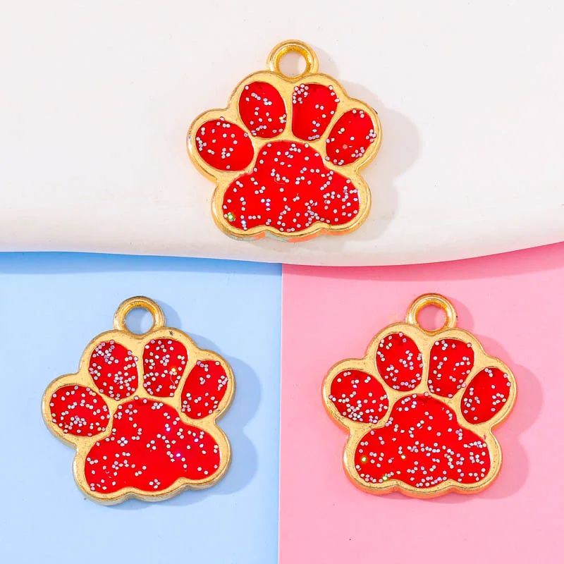 20Pcs 16*17mm Multiple Colors Alloy Metal Drop Oil Dog Cat Bear Paw Shining Charms Animal Pendant For DIY Bracelet Charm Jewelry