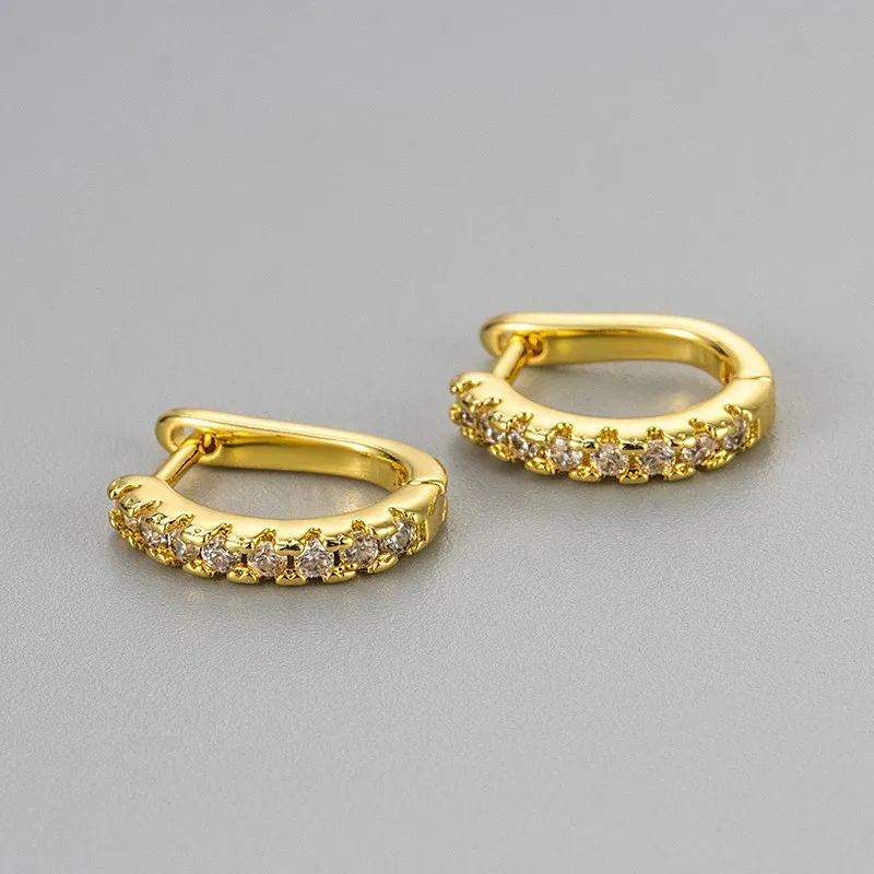 14K Gold Plated Arcuate Zircon Hoop Earrings for Women Fashion Awesome Ear Buckle Jewelry Accessories