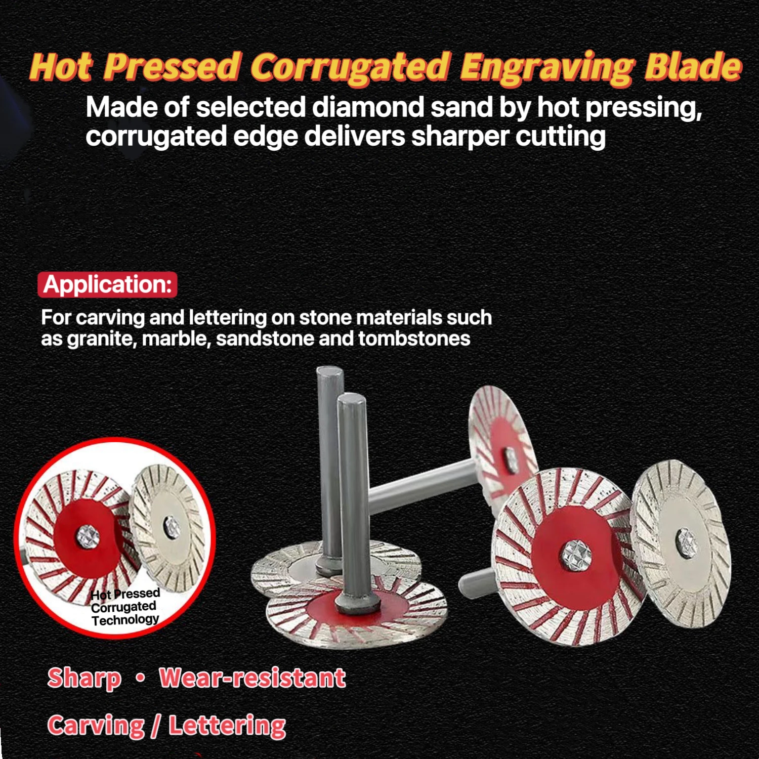 Diamond Engraving Saw Blade with Shank, Corrugated & Flat Sharpened Cutting Disc 30/40mm 6mm Shank for Electric Grinder Straight