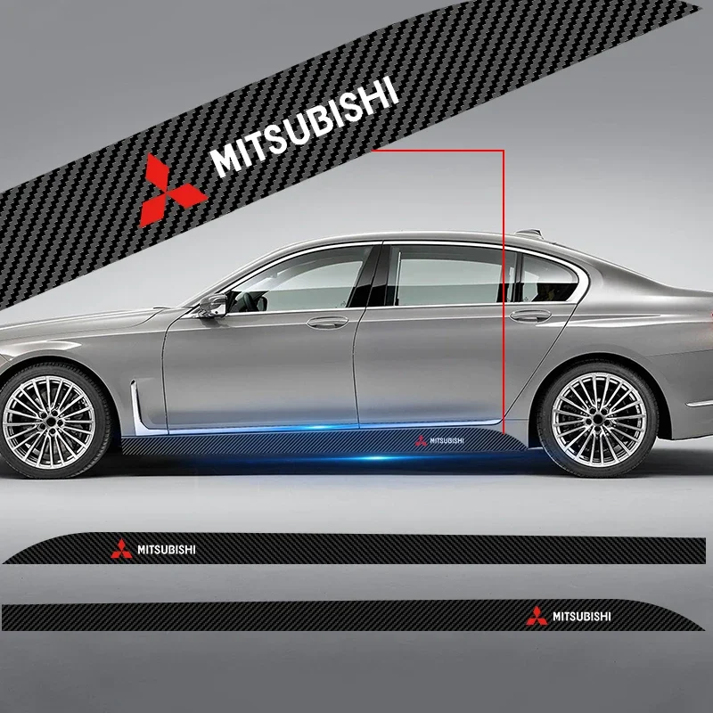 

2pcs Car Logo Carbon Fibre Side Decal Side Skirt Car Stickers For Mitsubishi Outlander I200 Pajero Eclipse ASX Lancer Delica Ex