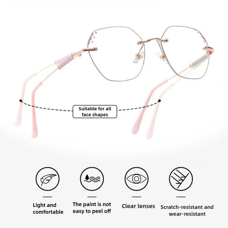 Oversize Rimless Photochromic Myopia Glasses for Women  Twinkling Anti-blue Light Near Sighted Eyewear UV Goggle Shades 0 to-4.0 - Image 5