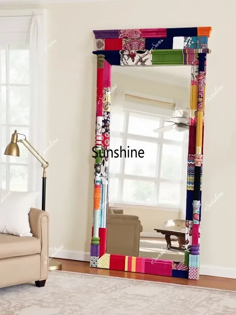 European-Style Furniture Full-Length Mirror Creative Art  Colorful Patchwork High-Definition Dressing Mirror CustomizationTJ