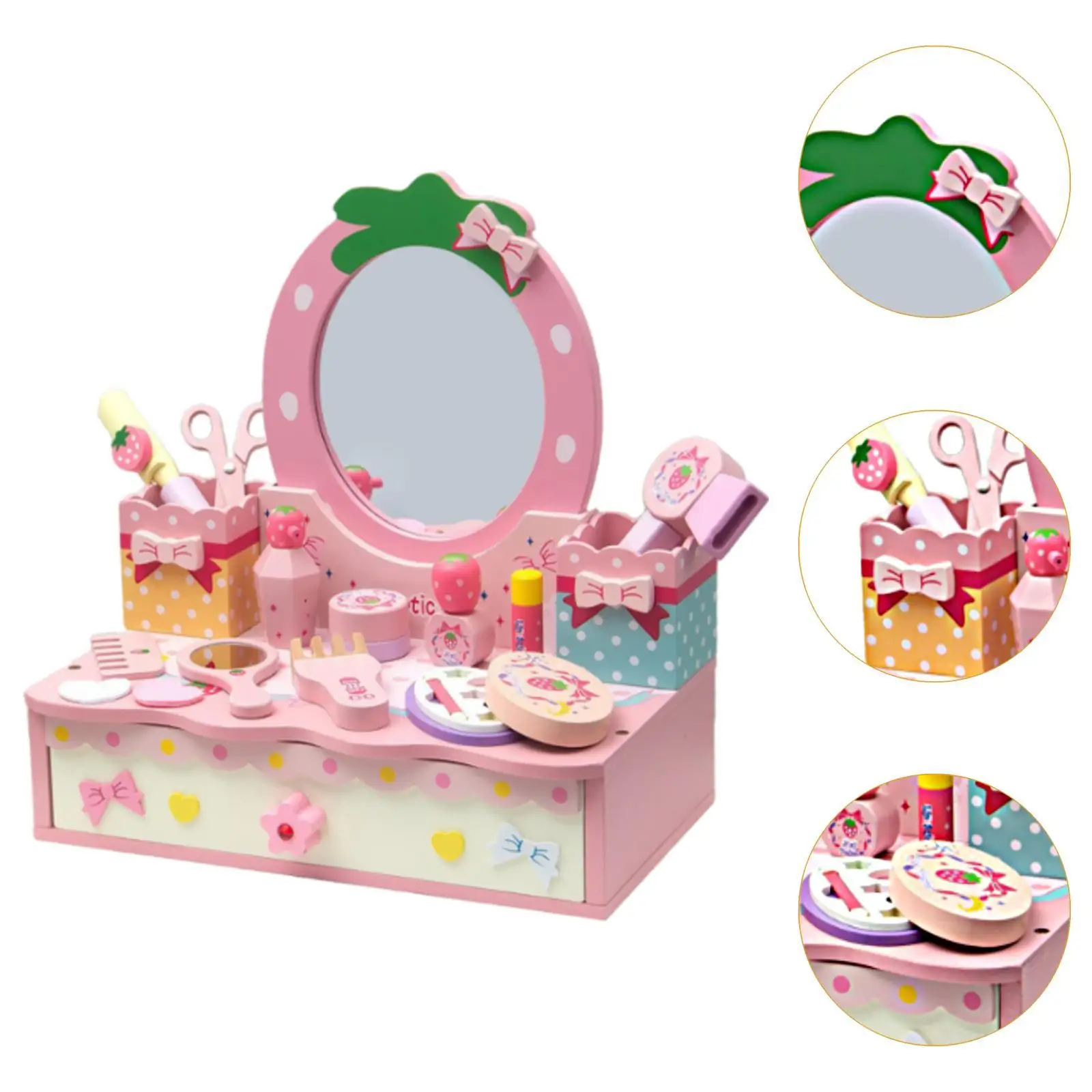 Juego de tocador de madera para niños, juego de maquillaje, juguete de desarrollo, accesorios de maquillaje, juego de salón de belleza, regalos para niñas pequeñas