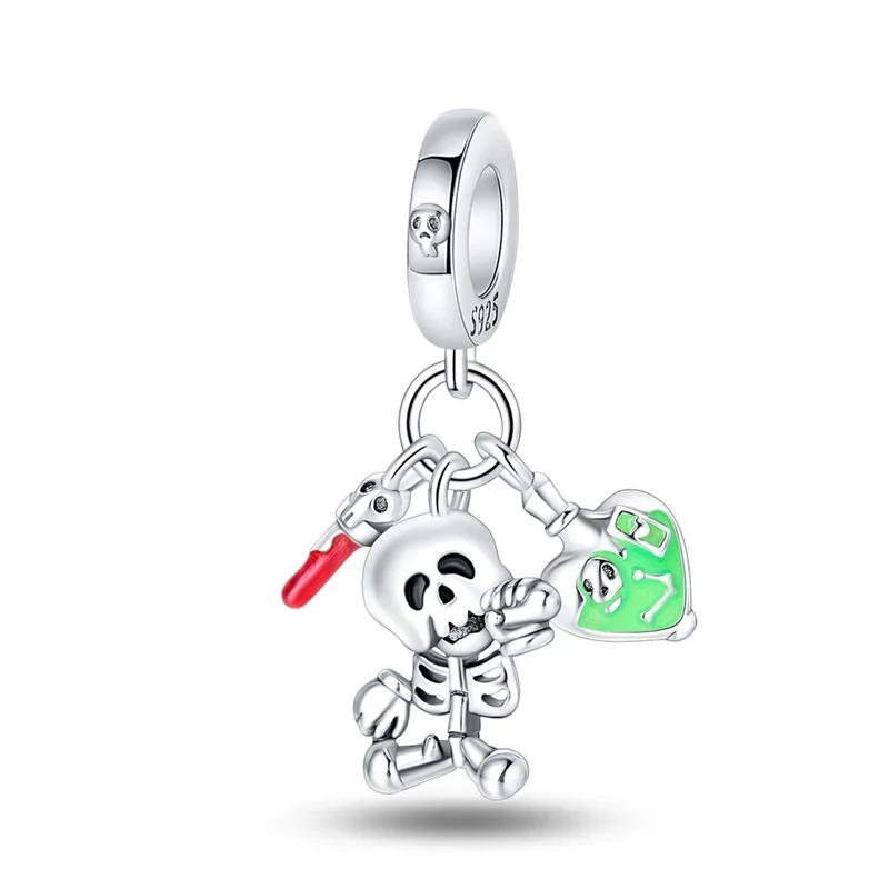 Original Plata de Ley 925 Halloween bruja cráneo calabaza fantasma dijes cuentas para Pandora DIY pulsera mujer joyería regalo