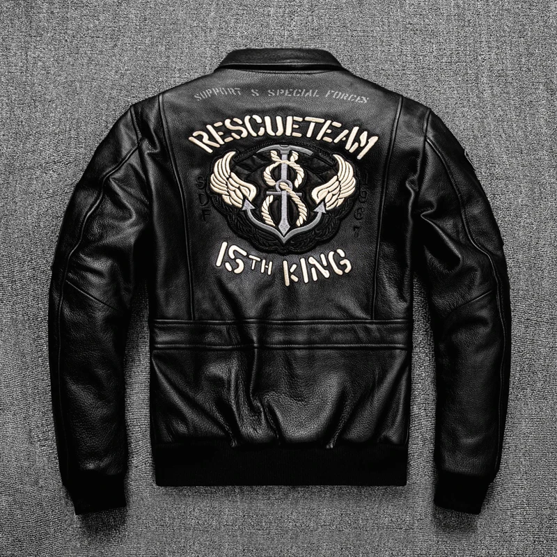 New Flight Suit First Layer Cowhide Leather Clothing Trend Motorcycle Clothing Large Size men's Jacket Short Spring Autumn Coat