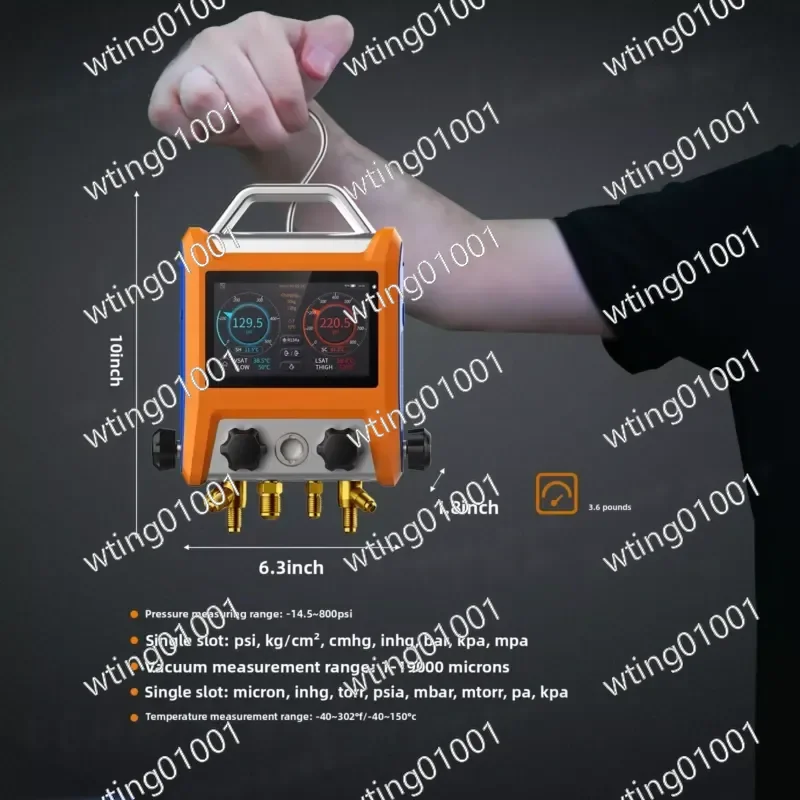 Digital Manifold Gauge HVAC Refrigeration Pressure Tester with Temperature Clamp for Car Air Conditioning Refrigerant