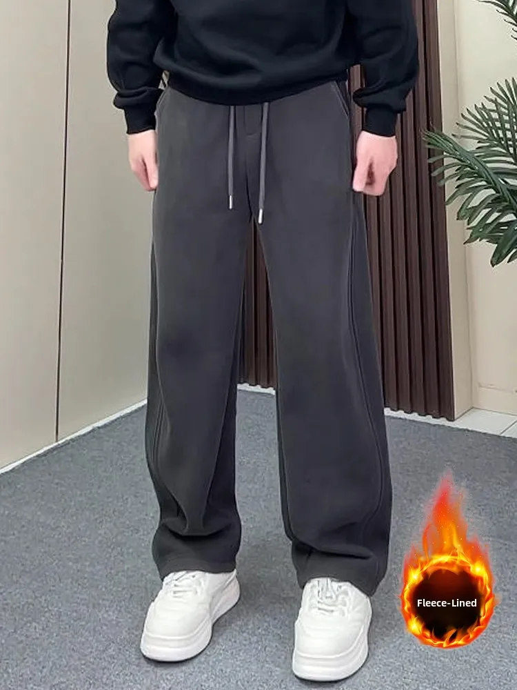 

Мужские комфортные брюки прямого кроя на флисовой подкладке, зимние, повседневные, свободного кроя, с эластичным поясом, однотонные, универсальные, молодежные, длинные...