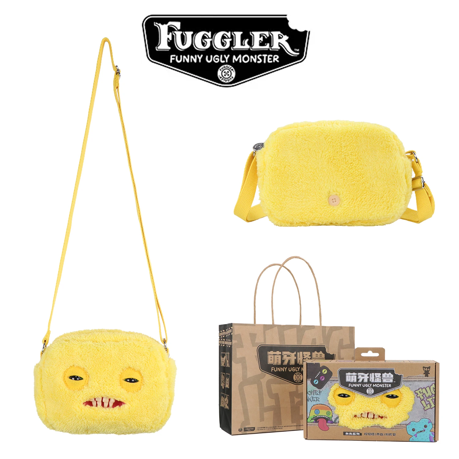 Fugglers Hässliches Zahnmonster Flauschige Umhängetaschen Niedliche Fugg Plüsch-Geldbörse Schulter-Rucksack Portemonnaie für Mädchen Jungen Cartoon-Tier 22CM