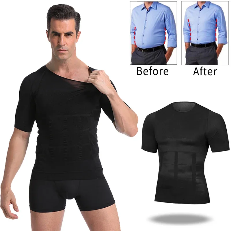 Men's Seamless Thin Cut Waist Cinching Chest Cinching Body Shaping Top Body Cinching Short Sleeved Shirt Waist Trainer Corset