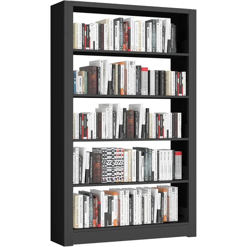 

69" Tall Bookshelf,5-Tier Bookcase with Adjustable Storage Shelves,Floor Standing Unit,Black Metal Bookcase