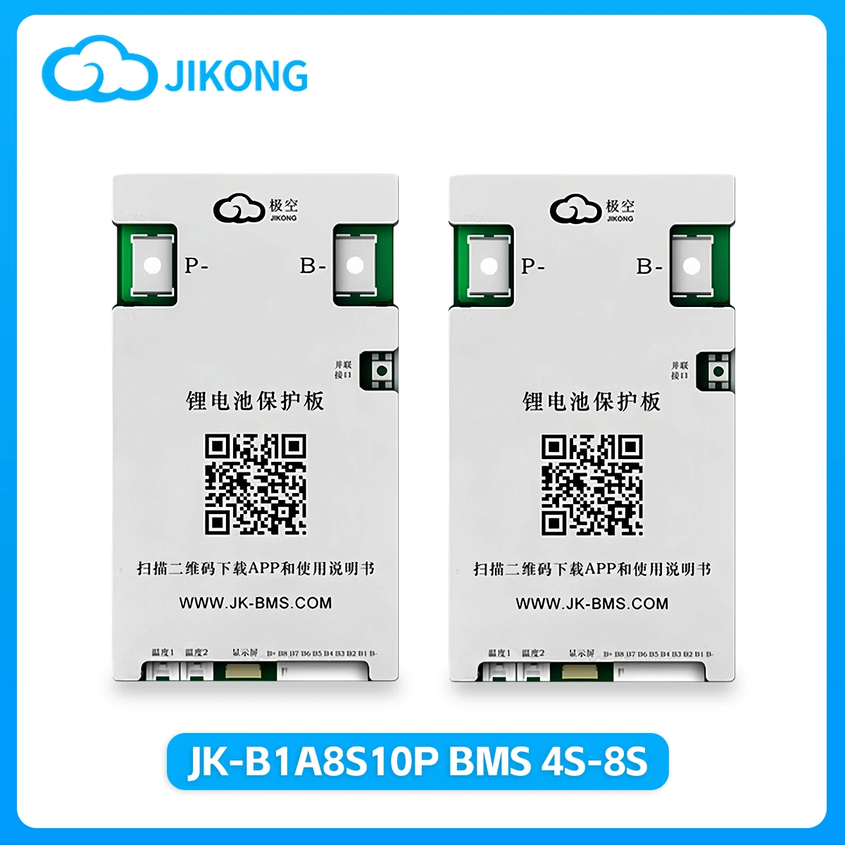 

JIKONG JK-B1A8S10P Smart BMS 100A with 1A Active Balance for 4S-8S Li-ion LiFePO4 LTO Battery, Bluetooth APP