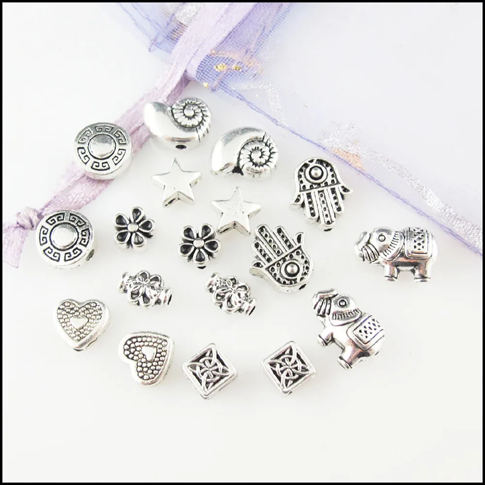 Fashion New Animal Elephant Square Star Palm Round Charms Spacer Bar Beads Tibetan Silver Plated — zdjęcie 3