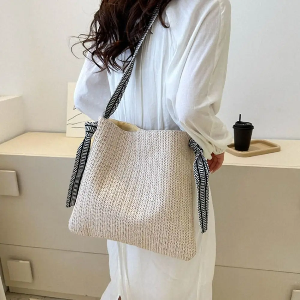 New with Shoulder Strap Straw Bag Large Capacity Trendy Shoulder Woven Bag Beach Bags