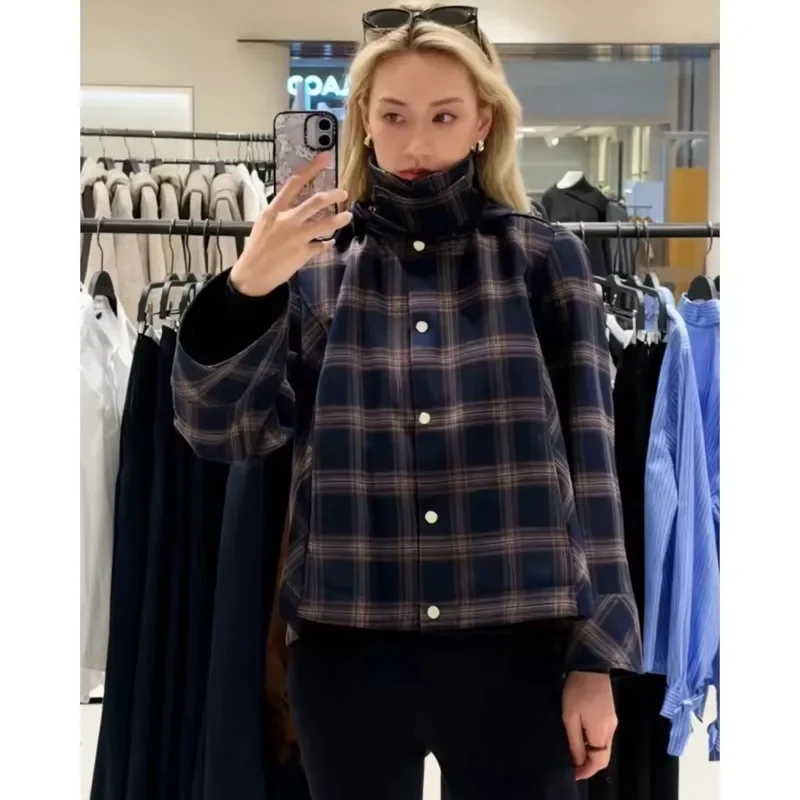 

Женская верхняя одежда в стиле ретро, женский топ, клетчатая толстовка с капюшоном, весенне-осенняя куртка на пуговицах с лацканами