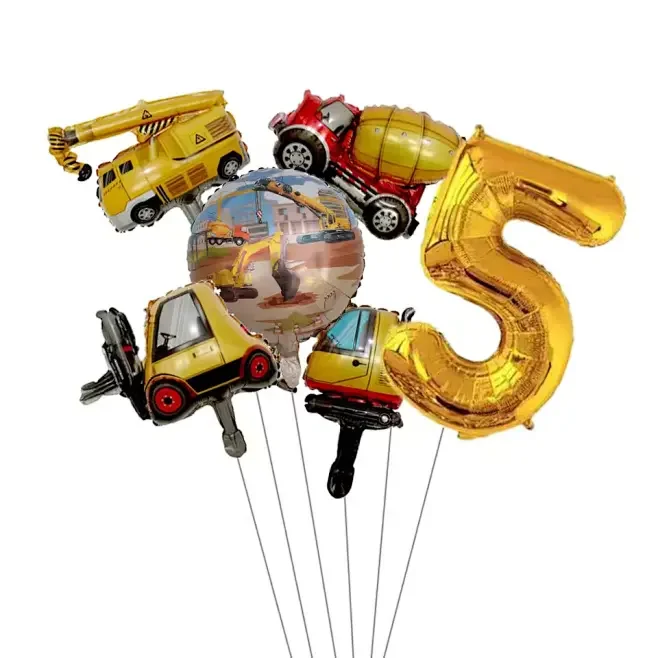 6-teiliger Mini-Karton-Fahrzeugballon mit 32-Zoll-Gold-Zahlen-Ballon-Set für Jungen, Bauauto-Thema, Geburtstagsparty-Dekorationen – Detail 15