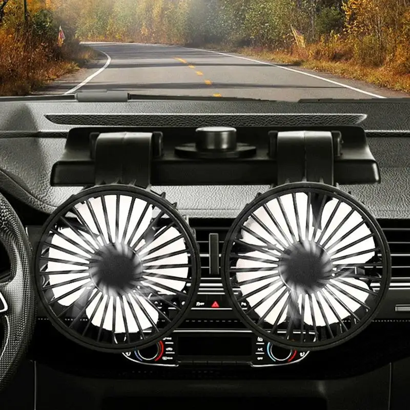 Car Fan Vehicle Double Head Cooler For Dashboard Electric 2-Speed Double Head Low Noise Strong Dashboard Back Seat Cooling Fans