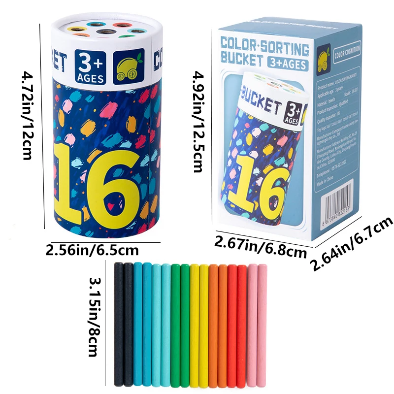 Copo de classificação de cores, varas de madeira de 8 cores, brinquedo educacional precoce do jardim de infância da cognição da cor, balde de papel de classificação de cores