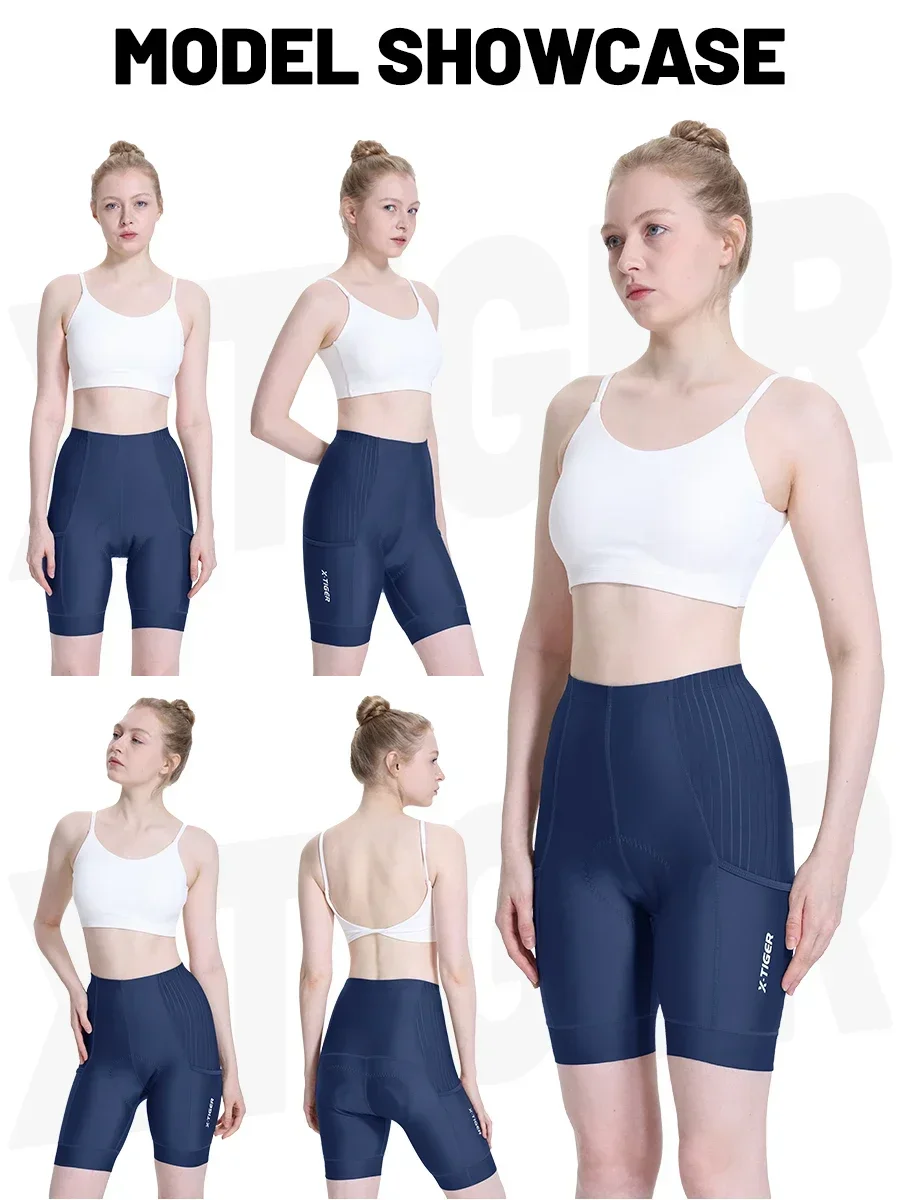 X-TIGER Damen-Radhose, stoßfest, mit Baumwolle gepolstert, MTB-Fahrradhose, atmungsaktiv, schnell trocknend, Pro-Rennradhose mit Taschen – Detail 10