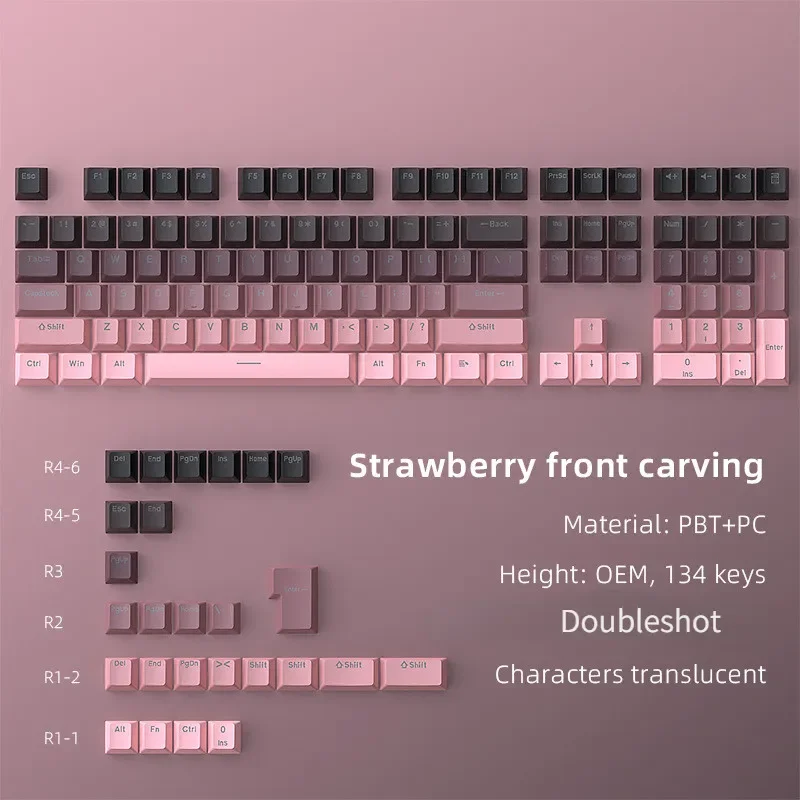 Strawberry Shine Through Keycap Doubleshot OEM Profile for All MX Type 61% 66% 98 %100% 108%Mechanical Keyboard