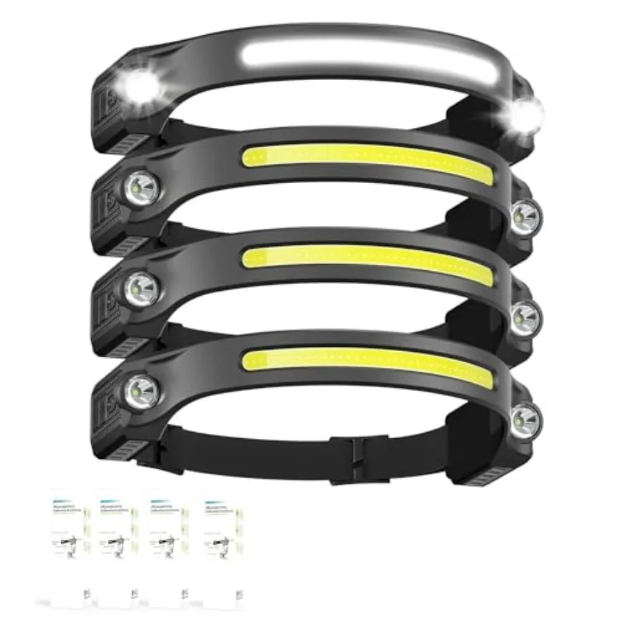 

LED Headlamp Rechargeable, XPE LED and COB LED Head Lamp, Motion Sensor, 60° Wide Beam, IPX Waterproof, Rechargeable Headlight