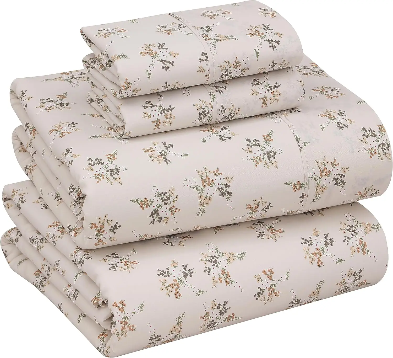 

Queen Size Percale Bedding Set – Crisp, Cool & Breathable Cotton Sheets with Floral Design, Deep Pocket, 4-Piece