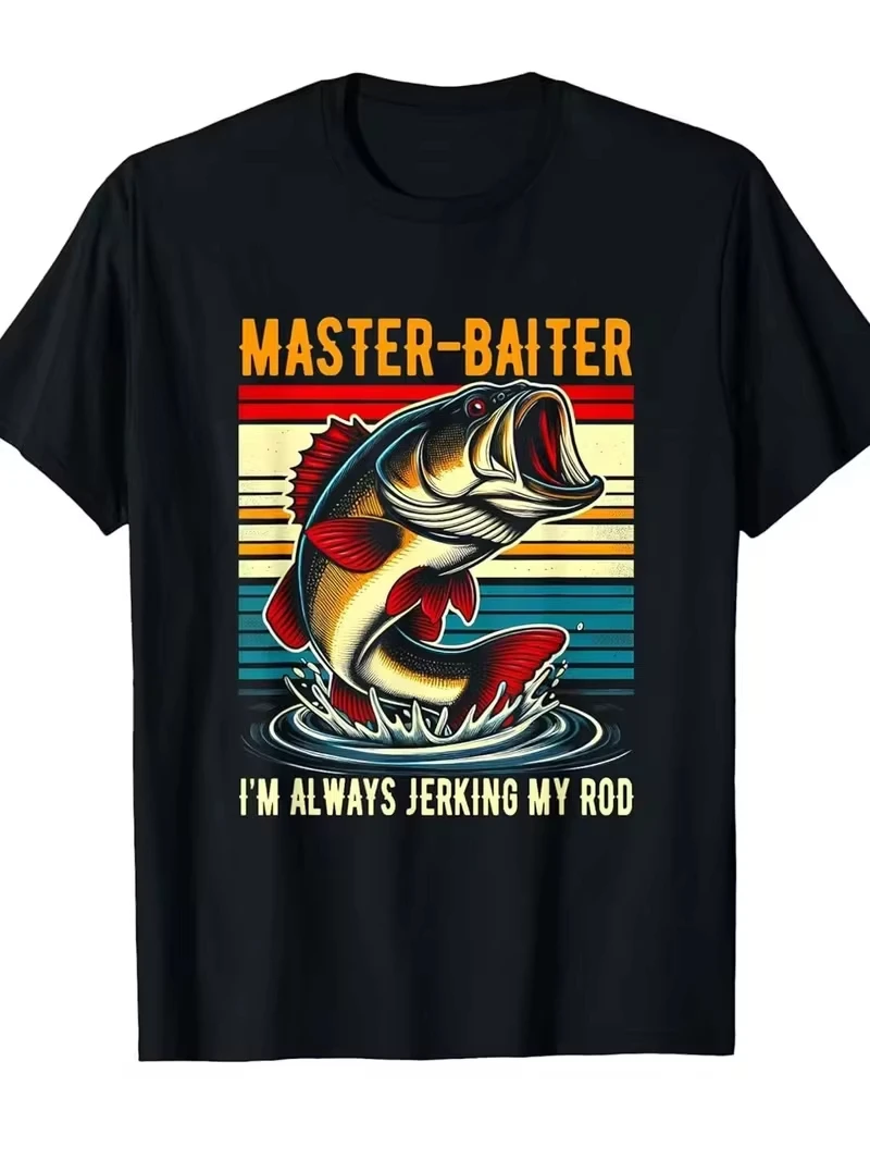 Men's MASTER-BAITER I'M ALWAYS JERKING MY ROD Cotton Meme T-Shirt Women Casual Tee Streetwear Oversized Short Sleeve Unisex Top