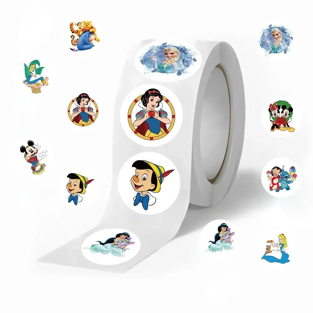 500pcs/Roll Disney Mix Cartoon Micky Princess Stickers Roll Kawaii Cartoon Sealing Labels Sticker Anime Vinyl Decoration Decals