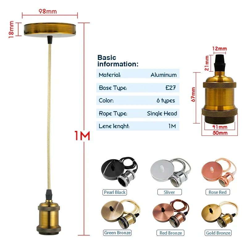 Soporte de lámpara de tornillo E27, soporte de casquillo de bombilla Edison Vintage, adaptador de tapa de Base, Base de fijación de bombilla de