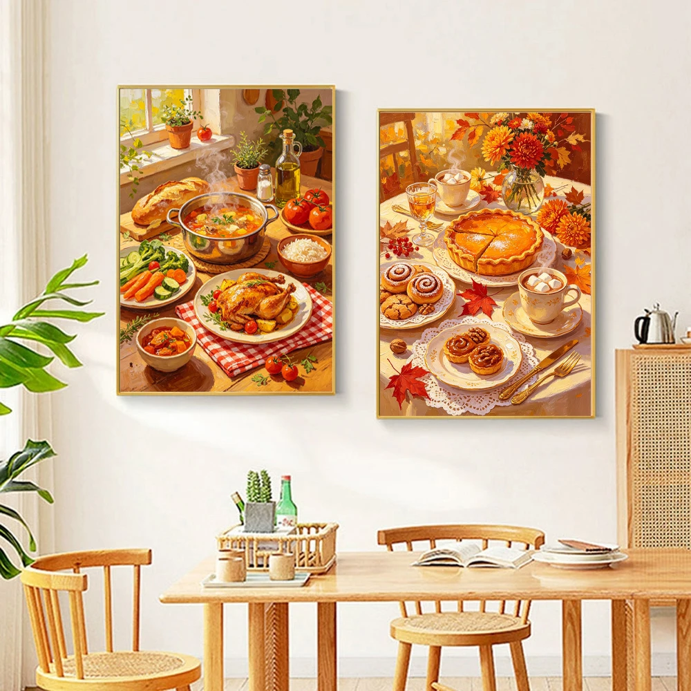 5D Diamond Painting Holiday Feast Food Table Full Drill Diamond Mosaic Embroidery Home Wall Art Decor for Bedroom Living Room