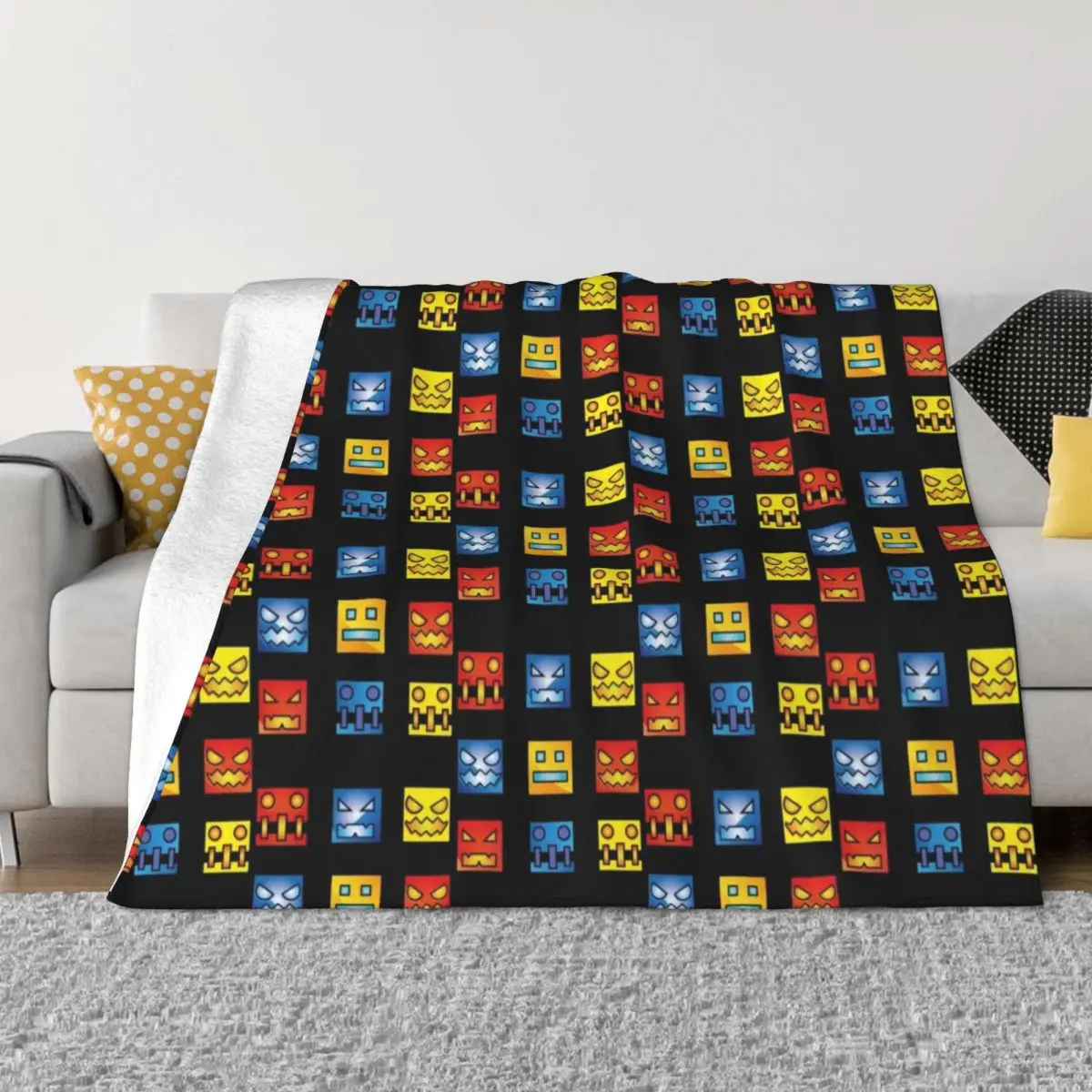 geometry dash icon face Throw Blanket Fashion Sofas Camping Softest Blankets