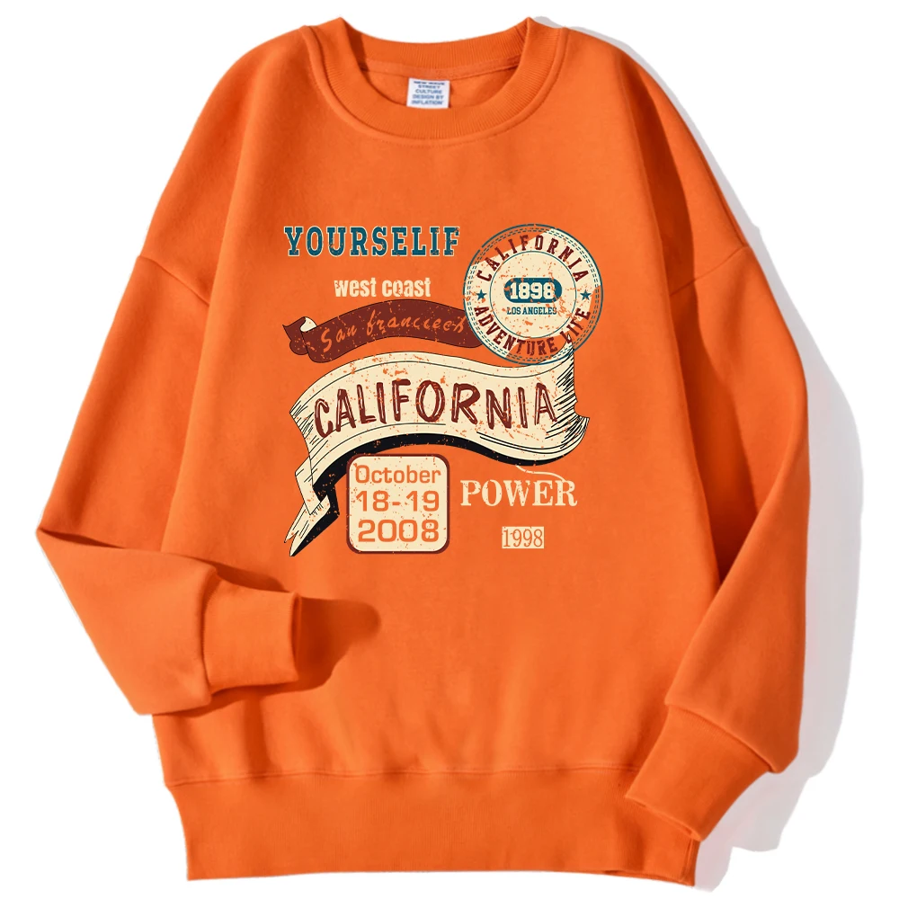 Casual Womens Hoodie California West Coast Yourself Letter Printed Sweatshirt Fleece Warm Crewneck Pullover Fashion Clothing