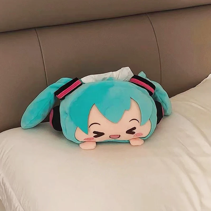 

Kawaii Hatsune Miku Tissue Box Storage Anime Figure Plush In-Vehicle Tissue Box Home Decor Ornaments Girls Birthday Gifts