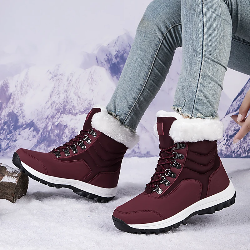 High-top Plus Velvet Women\'s Snow Boots Comfortable Non-slip Women Cotton Shoes Outdoor Waterproof Boots Warm Women Sports Shoes