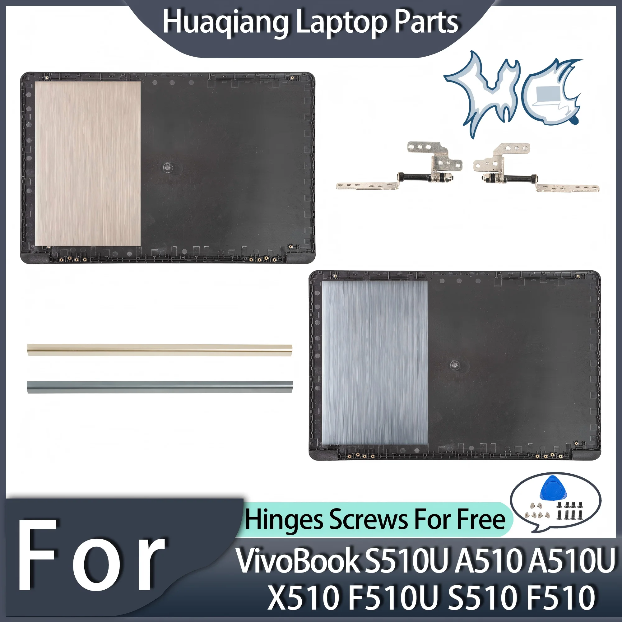 

NEW Plastic Case For VivoBook S510U A510 A510U X510 F510U S510 F510 LCD Back Cover Hinges Laptop Housing Case Gray/Gold