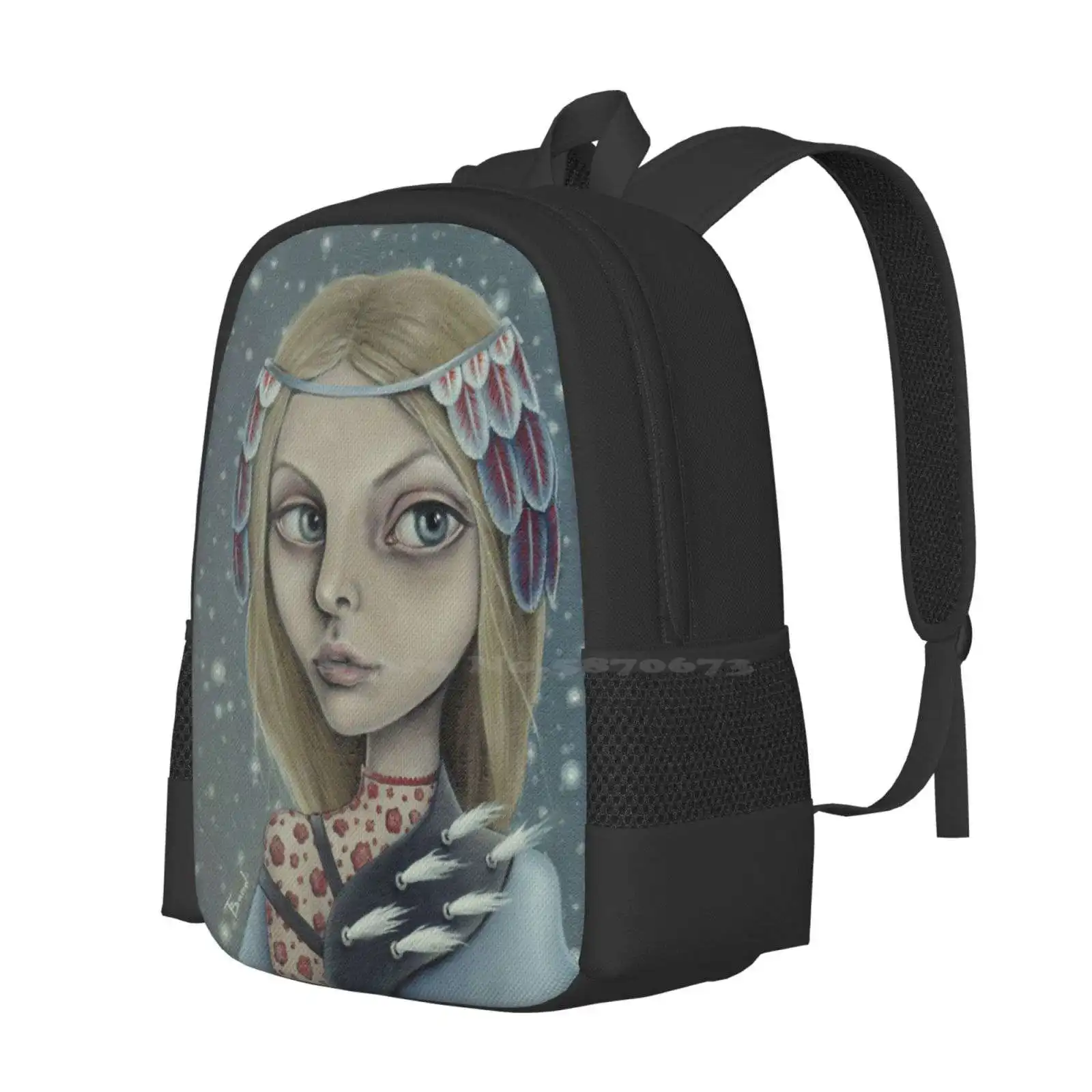 December Backpack For Student School Laptop Travel Bag Woman Portrait Surreal Pop Snow Cape Headpiece Fashion December Winter