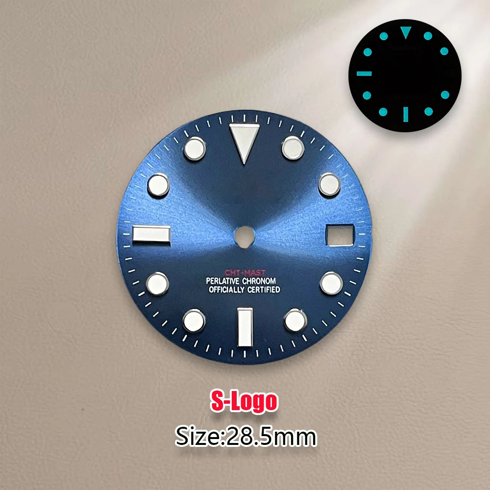 28.5mm High Quality S Logo Nh35 SUB Dial Blue Luminous Suitable For NH36 Movement Watch Modification Accessories repair Parts